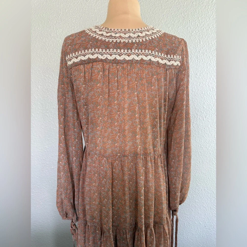 Three Bird Nest Bohemian Floral Lace Trim Maxi Dress - Dusty Rose Size Small - Picture 6 of 9